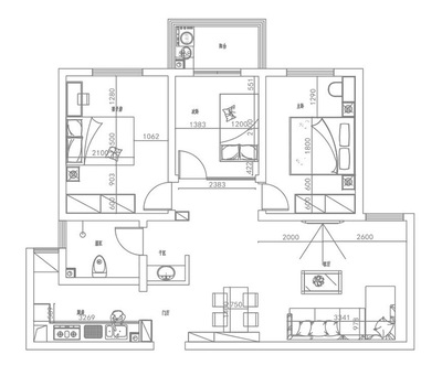 芙蓉花園120平方三室兩廳現(xiàn)代簡(jiǎn)約裝修案例效果圖設(shè)計(jì)